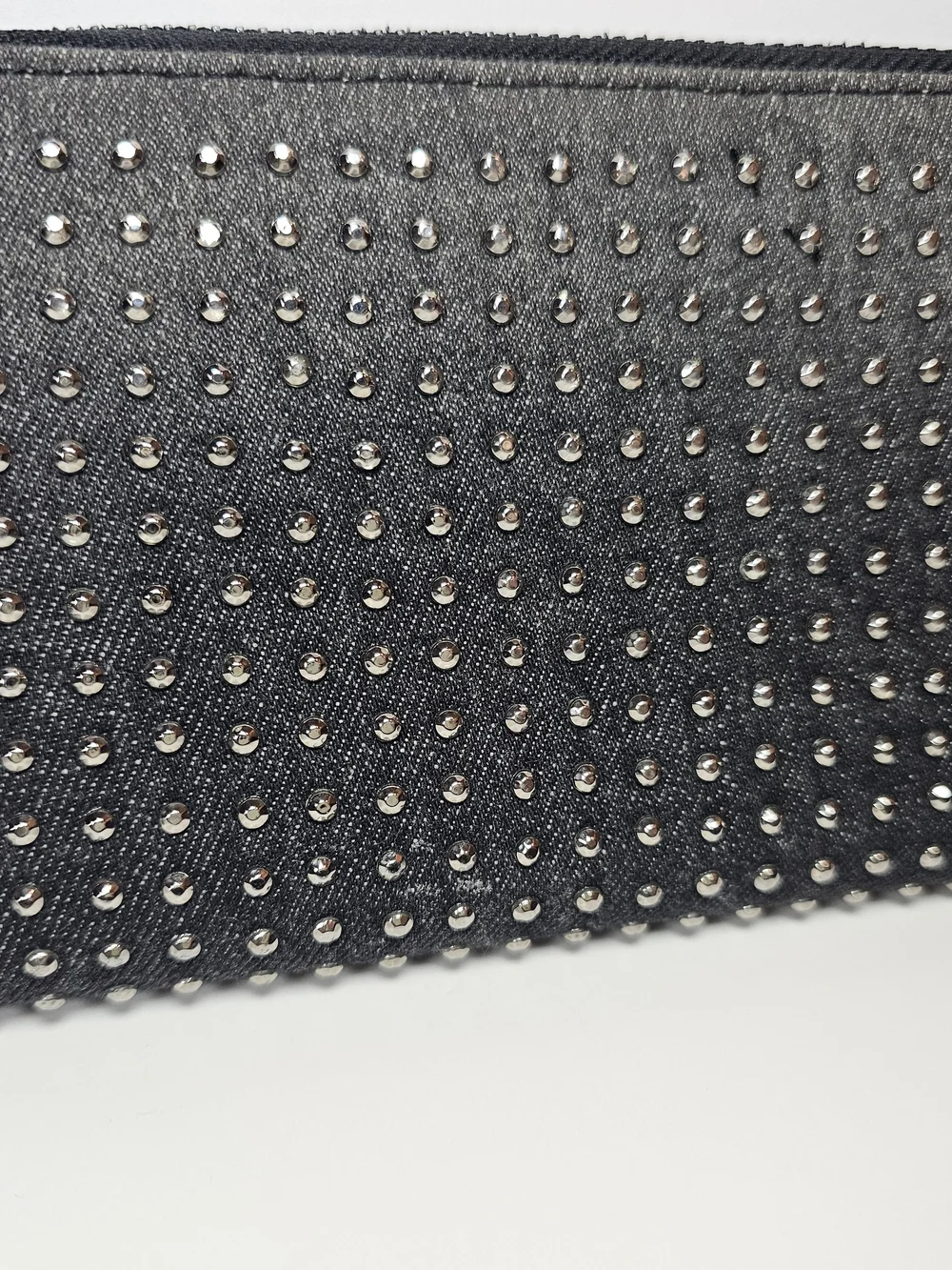Black Denim Metal Studded Zip-Around Wristlet Wallet